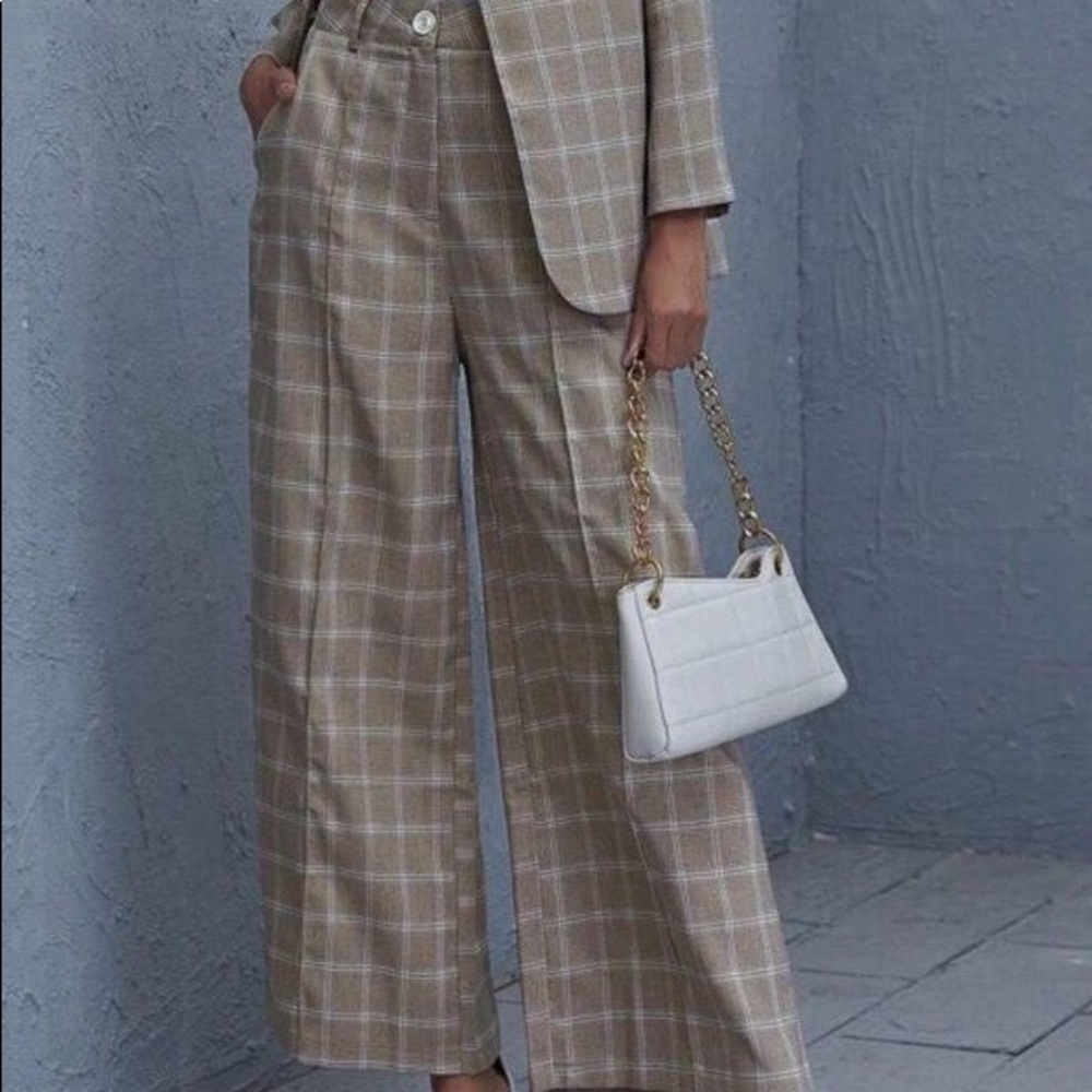 She-in Wide leg plaid Trousers
